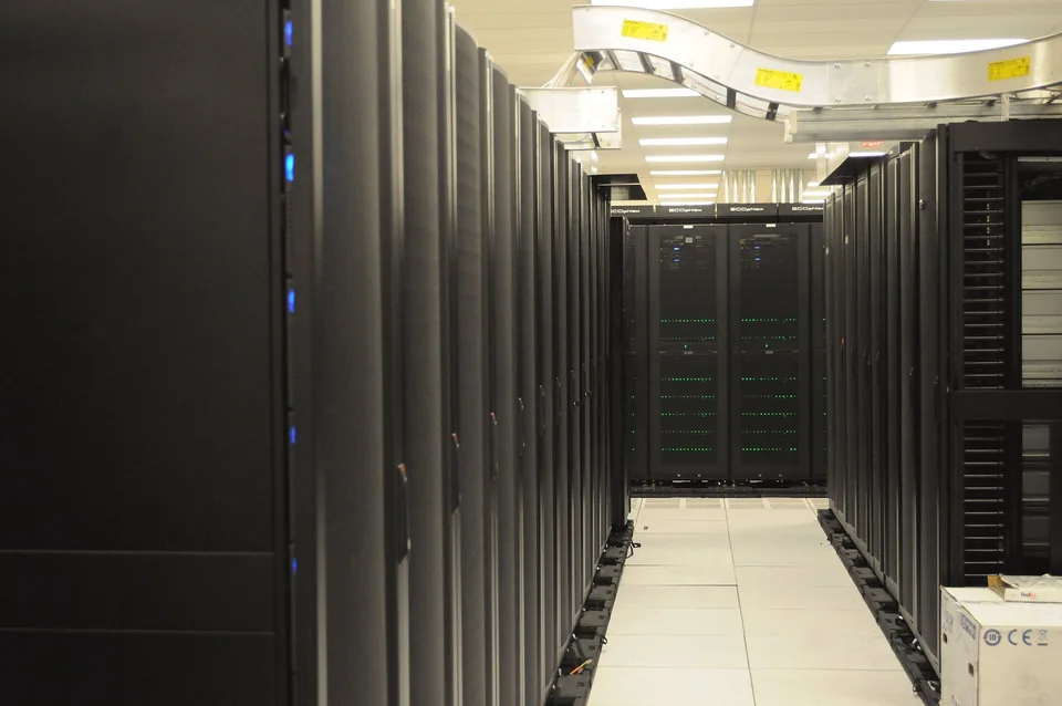 Rows of server racks in a data centre